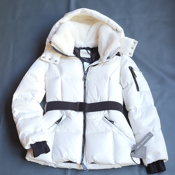 NWT$575 SAM.  Liv Hooded Faux Fur Belted Down Puffer Coat Jacket S-M (6) - Picture 6 of 15
